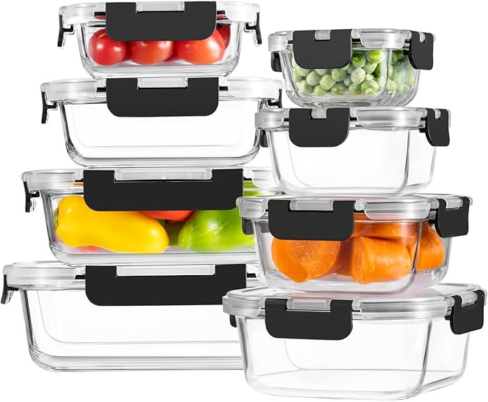 Paquete de 8 recipientes de vidrio borosilicato con tapas para almacenar alimentos o preparar com... | Amazon (US)