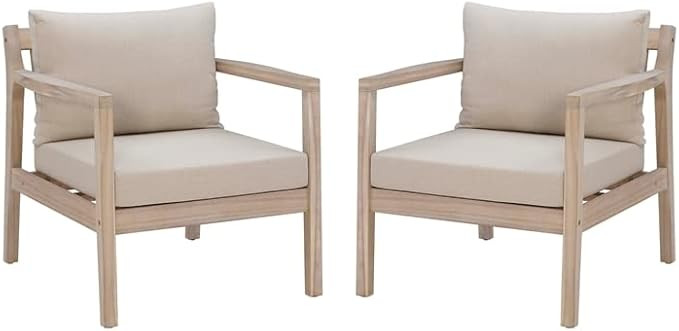 Linon Kori Outdoor Wood Set of Two Side Chairs with Cushions in Natural | Amazon (US)