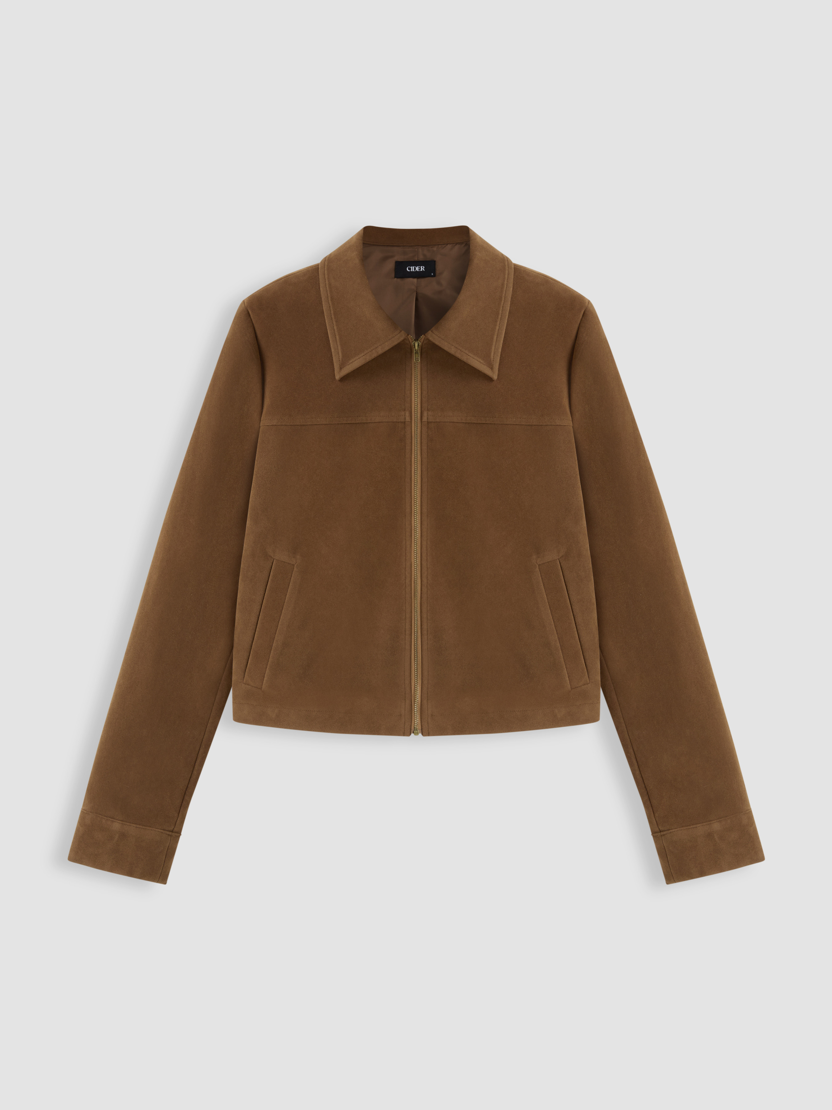 Suede Suede Collar Zip Through Jacket For Daily Casual | Cider
