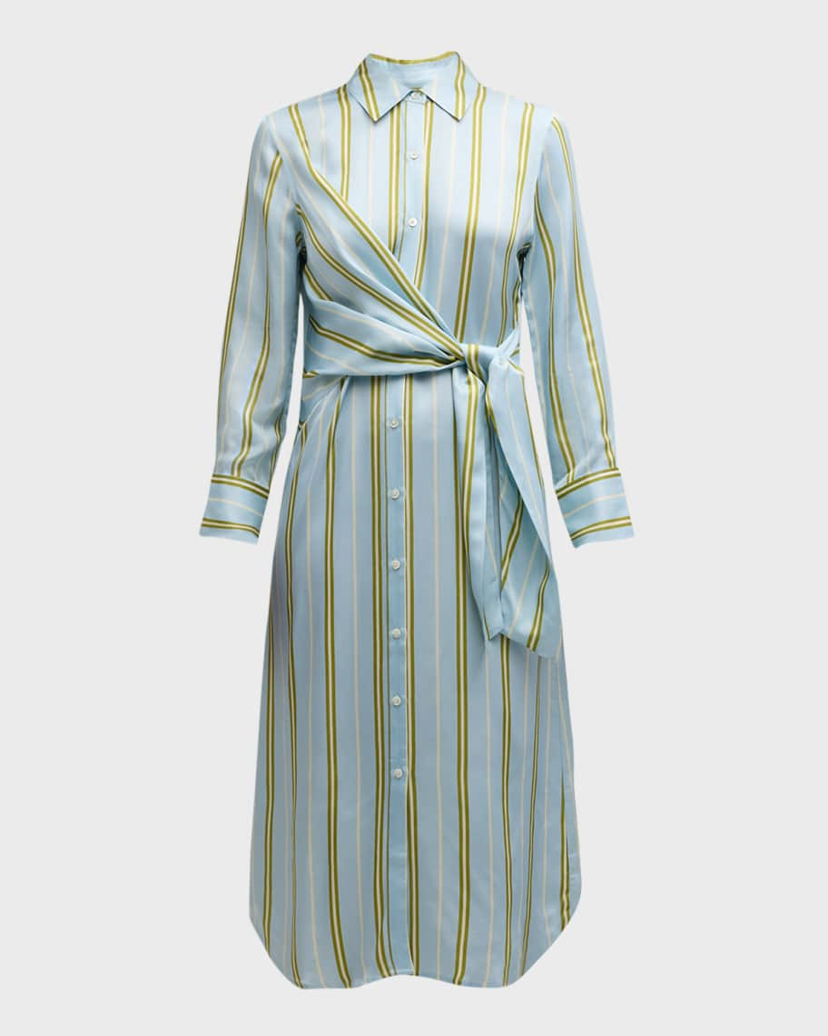 Rails Lacey Striped Satin Midi Shirtdress | Neiman Marcus