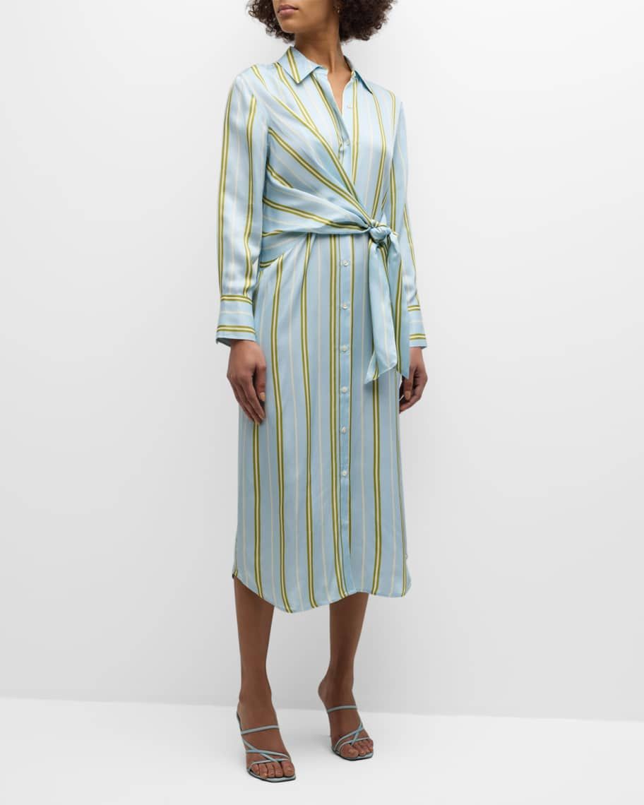 Rails Lacey Striped Satin Midi Shirtdress | Neiman Marcus