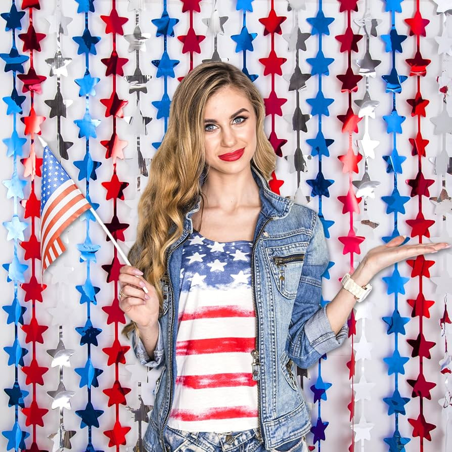 LOLStar 4th of July Decorations, Red White and Blue 1 Pack Star Tinsel Foil Fringe Curtains, Inde... | Amazon (US)
