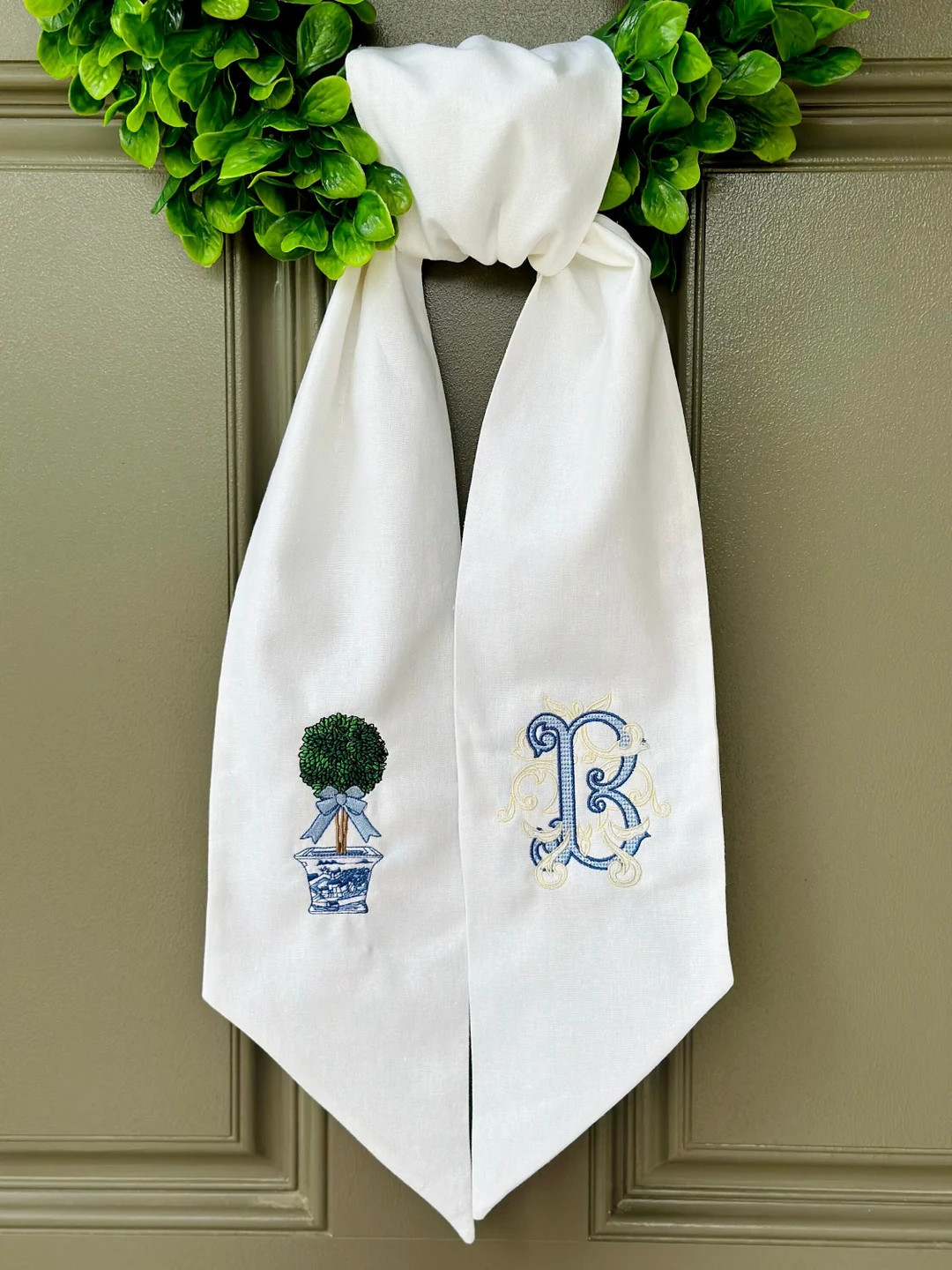 Wreath Sash Embroidery Sash Door Hanger Embroidered Decor Housewarming Gift House Decor Personali... | Etsy (US)