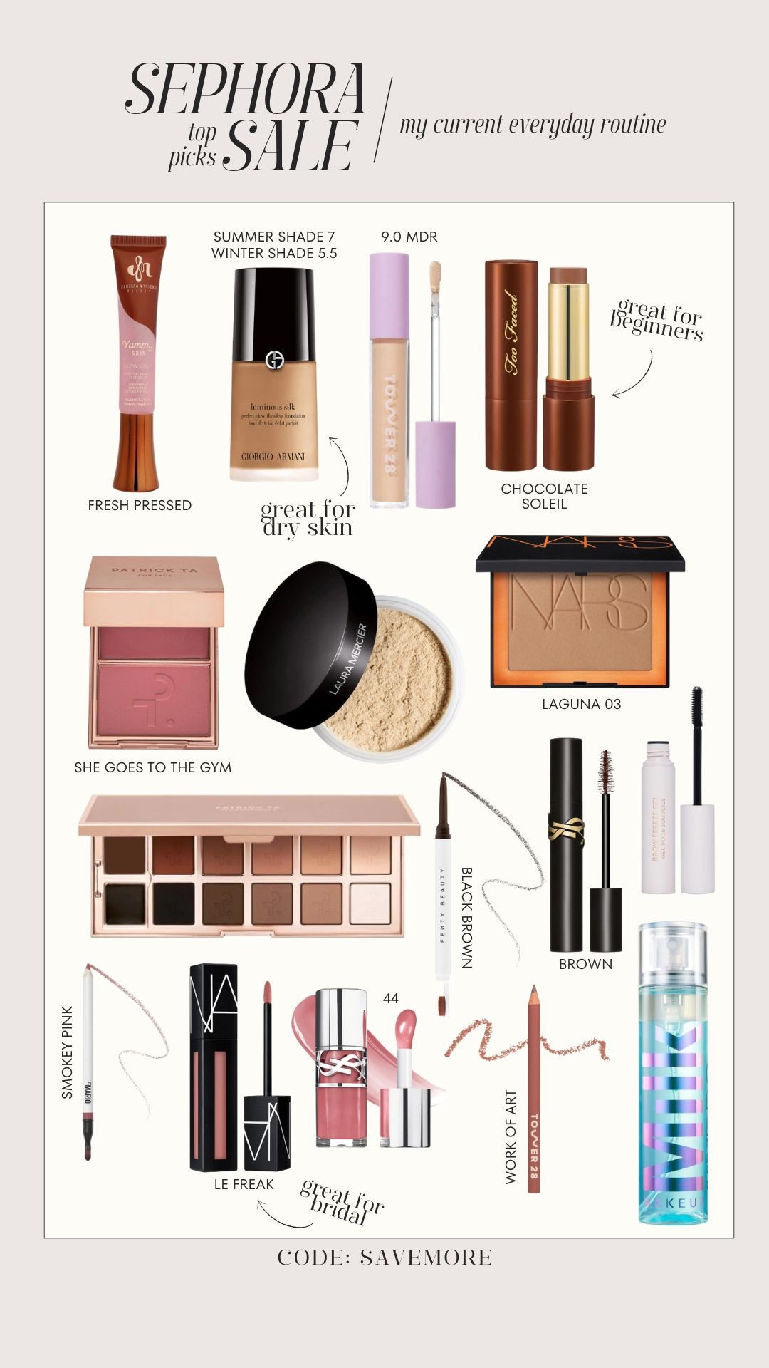 It’s time for the Sephora Sale! A makeup lovers Super Bowl lol. My full routine is linked! Shades are included on the photo. 

#sephorasale #makeuproutine

#LTKBeauty #LTKSaleAlert