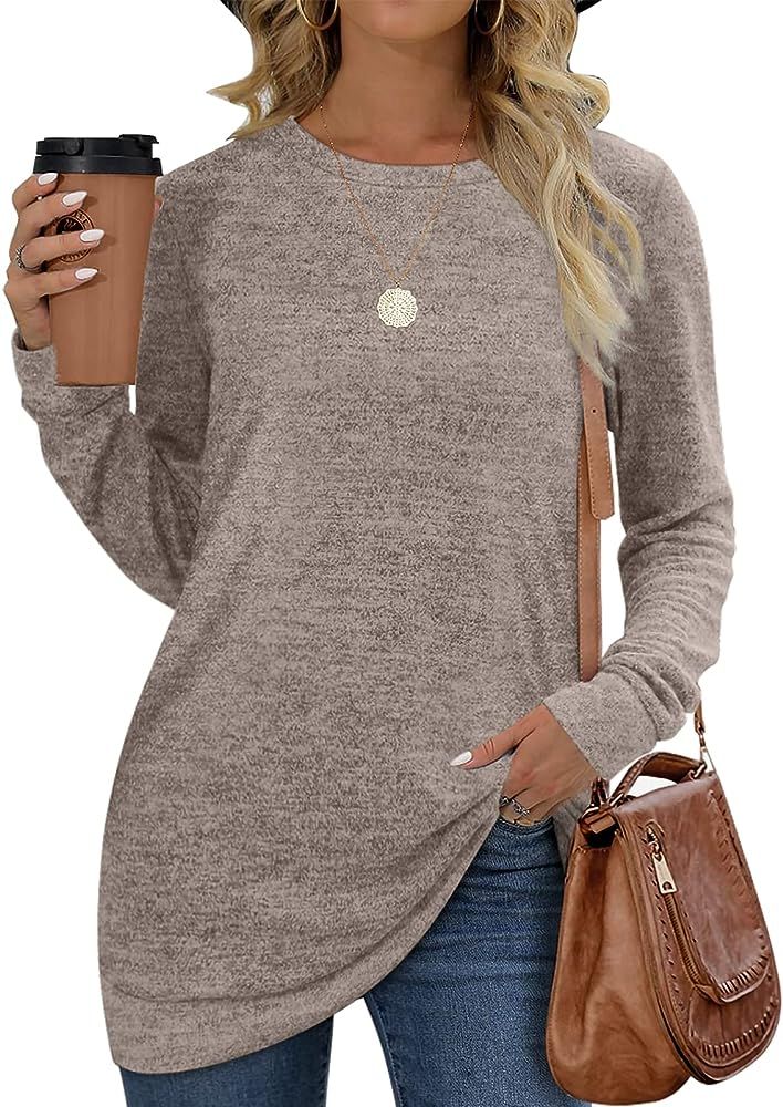 Sweatshirts for Women Long Sleeve Crew Neck Plain Fashion Casual Tops | Amazon (US)