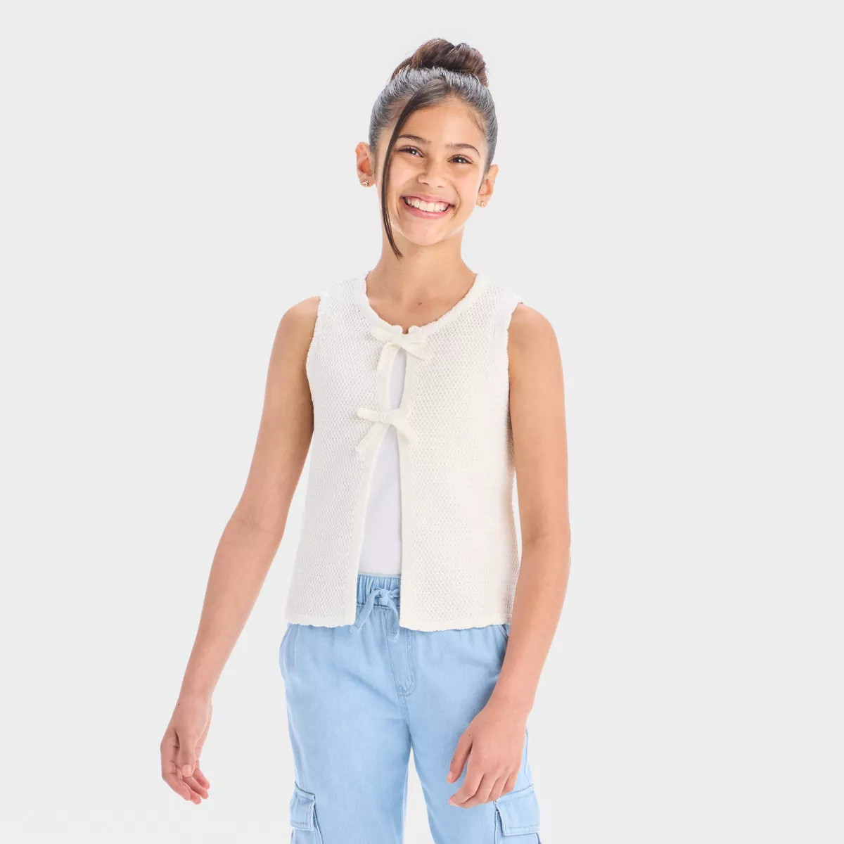 Girls' Bow Front Sweater Vest - Cat & Jack™ Cream | Target