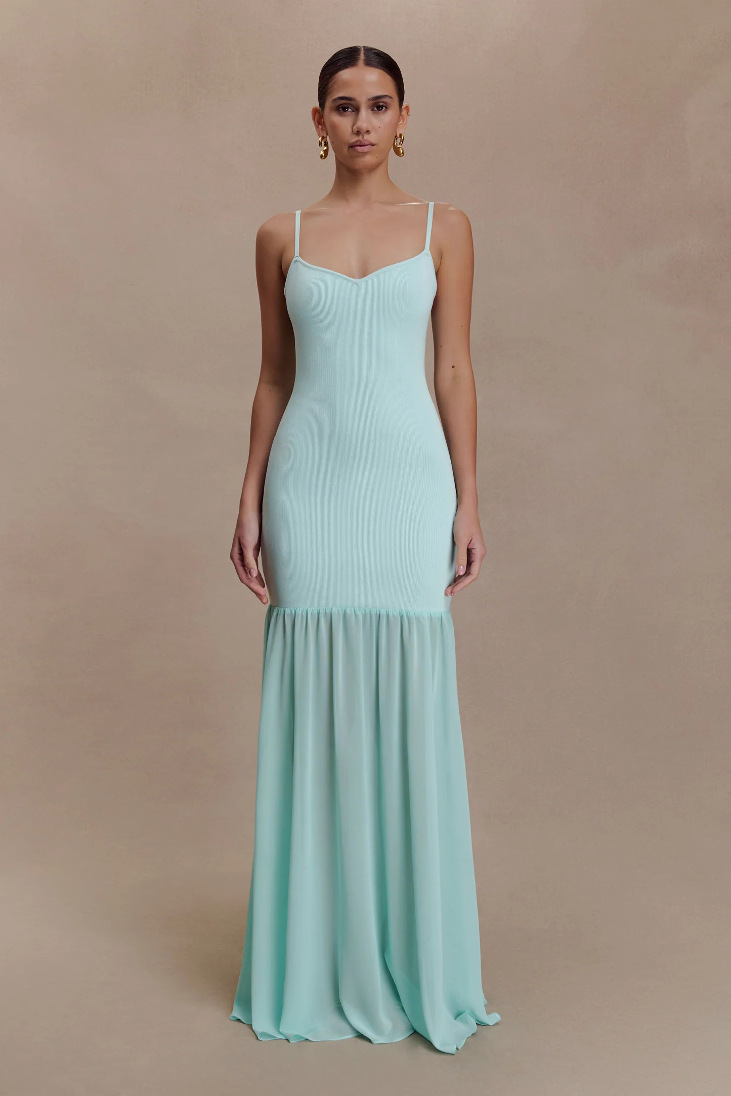 Deanne Bandage And Chiffon Knit Maxi Dress - Blue | MESHKI US