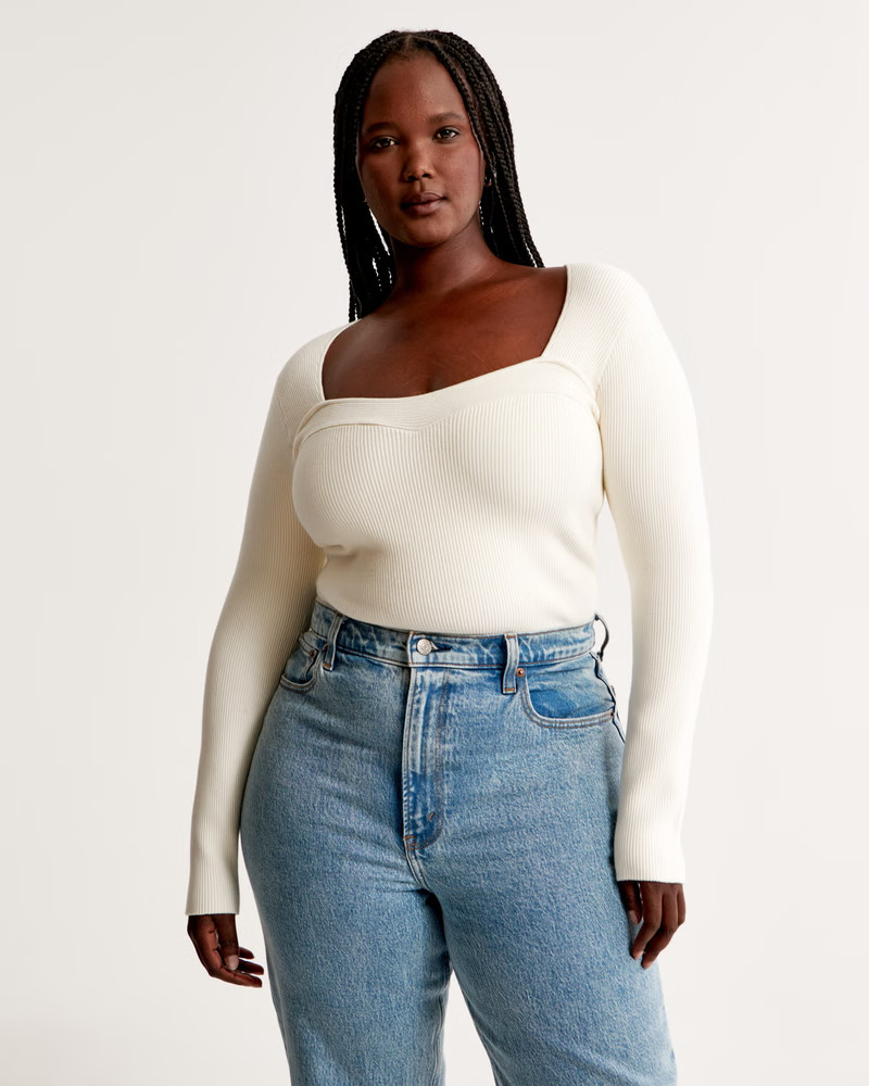 Women's Long-Sleeve Ottoman Sweetheart Top | Women's Tops | Abercrombie.com | Abercrombie & Fitch (US)