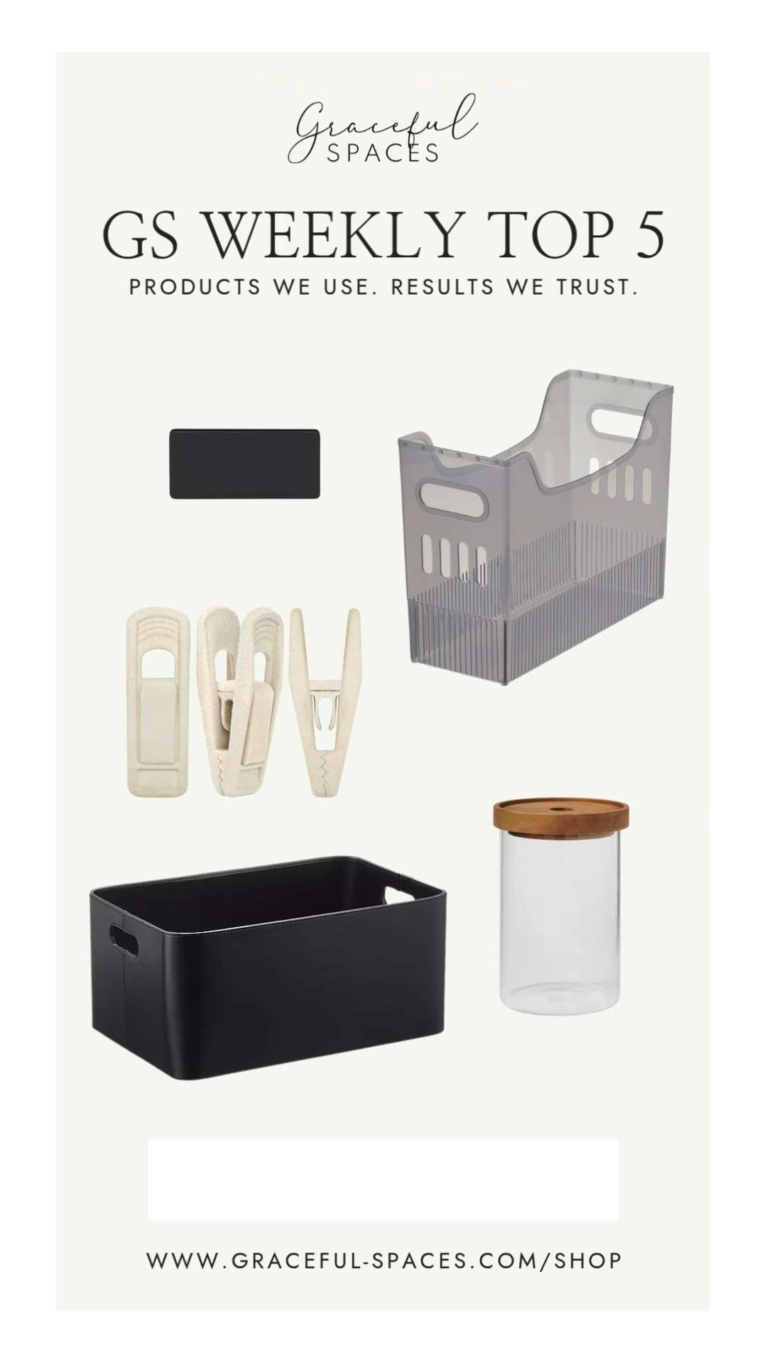 Fun finds in this week's Top 5!  Our tried and true NEAT Method Label Bin Clips, The Container Store's Multi Purpose Bins and Samson Faux Leather Bin, Amazon Velvet Pant/Skirt Hanger Clips Christina uses in her closet, and gorgeous glass canister from Target. 

 #LTKHome