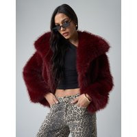 Short Faux Fur Jacket Burgundy | Public Desire