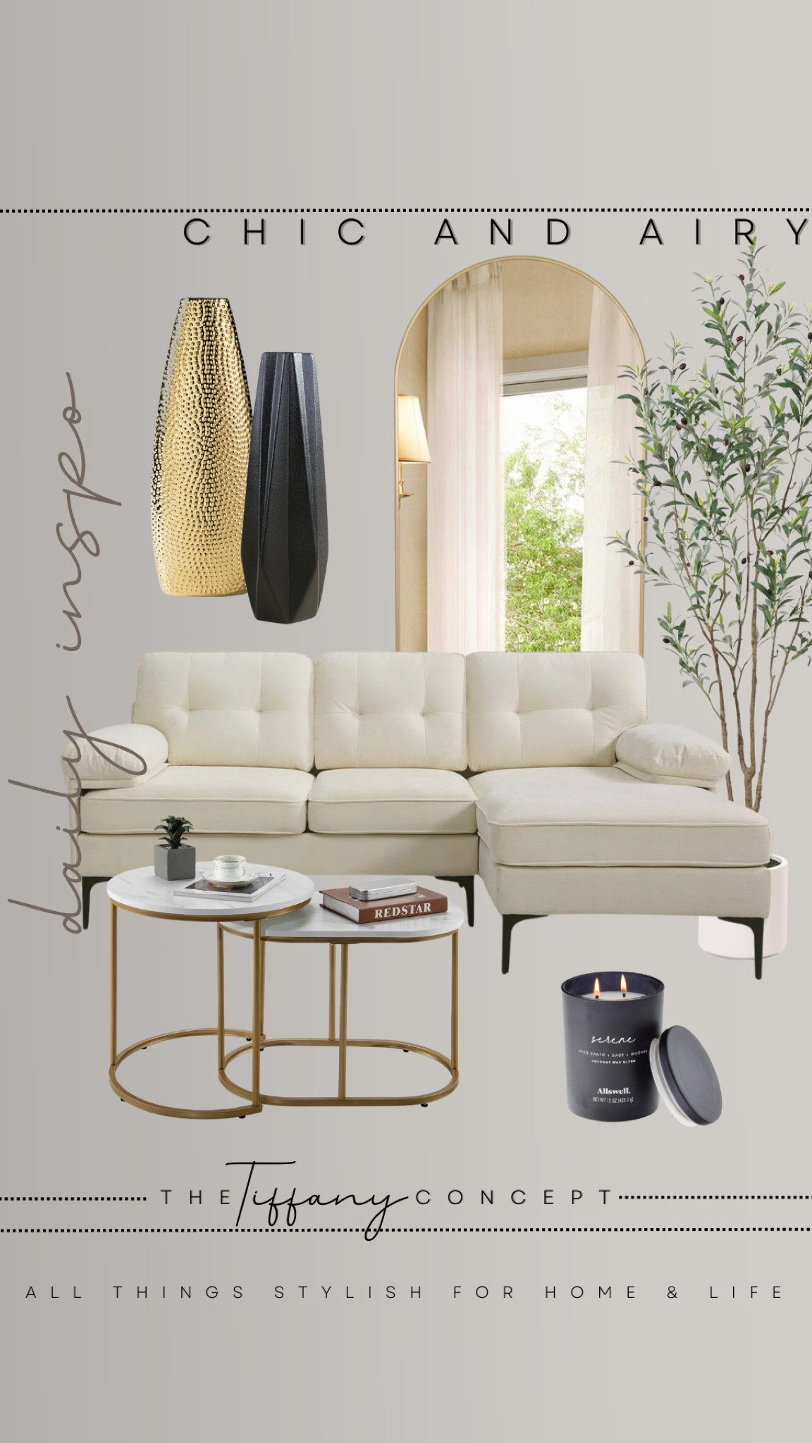 Adding a bright neutral sofa with a curved mirror could really brighten up your home and keep it feeling bright and airy during our dark, cold winter season. 

#LTKFindsUnder50 #LTKHome #LTKFindsUnder100