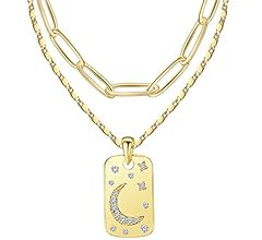 WeSparking Gold Layered Necklaces for Women 14k Gold Plated Layering Necklaces Moon Herringbone P... | Amazon (US)