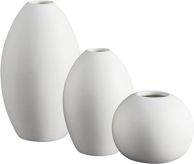 47th & Main Smooth Ceramic Round Vases, Set of 3, Matte White | Amazon (US)
