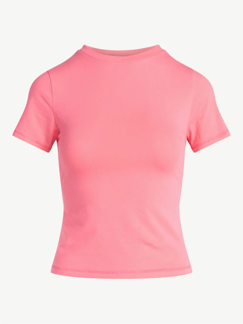 Scoop Women’s Stretch Cotton Blend Baby Tee with Short Sleeves, XS-XXL | Walmart (US)