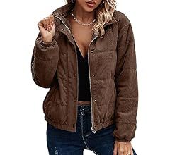 Angashion Women's Bomber Jacket Corduroy Ribbed Quilted Zip Up Long Sleeve Winter Coat Fall Outer... | Amazon (US)