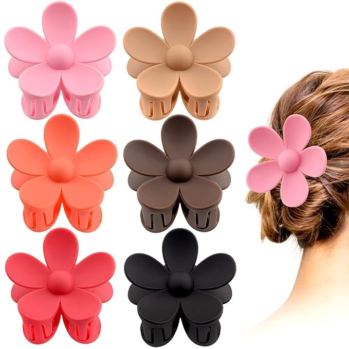 6 Pack 3 Inch Flower Claw Clips , Large Flower Hair Claw Clips for Women Thin Thick Curly Hair,Bi... | Amazon (US)