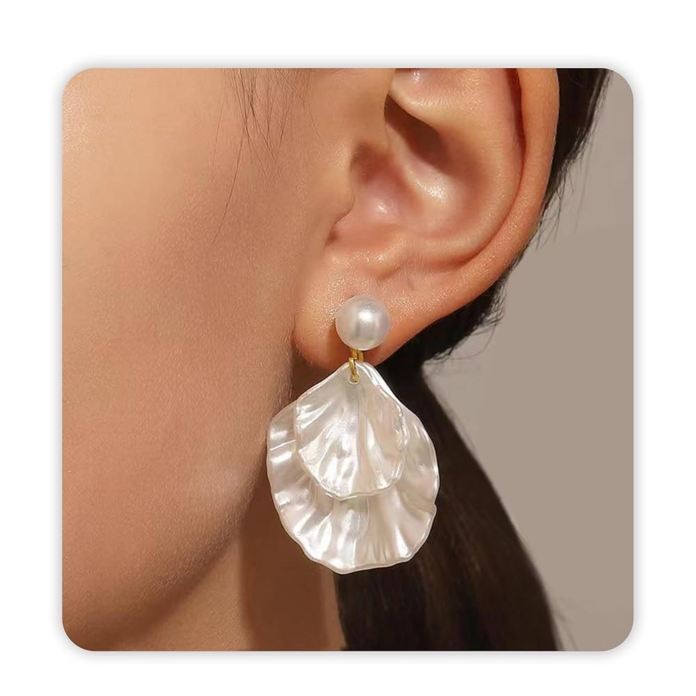 SmileBelle Pearl Earrings For Women, Ear Climbers Earrings For Women White Flower Drop Jewelry, F... | Amazon (US)