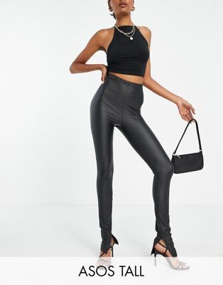 ASOS DESIGN Tall leather look legging with side split in black | ASOS (Global)