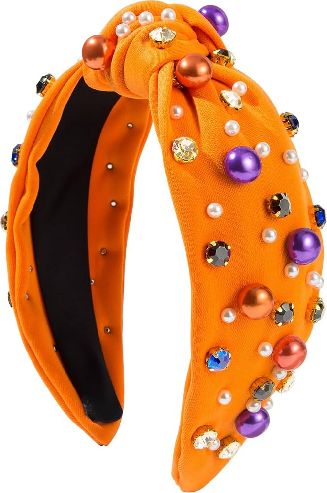 Halloween Pearl Knotted Headband for Women Girls Non Slip Rhinestone Embellished Hair Hoop Hallow... | Amazon (US)