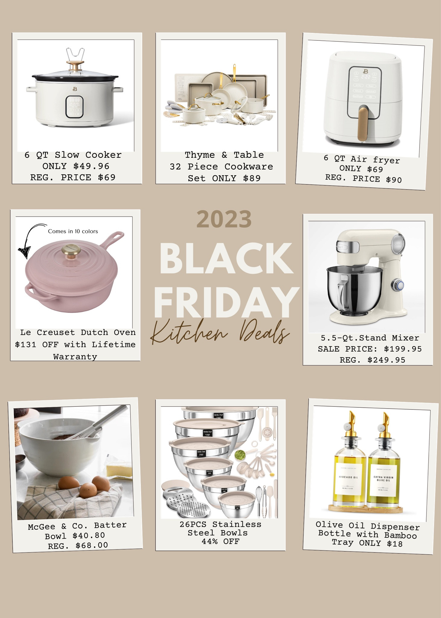 Black Friday Kitchen Deals! 
Amazon, Target, Crate and Barrel, Le Creuset, Stand mixers, McGee and Co. BF kitchen deals! 

#LTKfindsunder50 #LTKsalealert #LTKCyberWeek