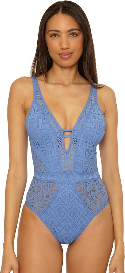 BECCA Women's Color Play One Piece Swimsuit, Plunge Neck, Crochet, Bathing Suits | Amazon (US)