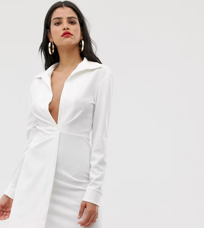 ASOS DESIGN Tall sexy drape bodycon shirt dress-White | ASOS (Global)