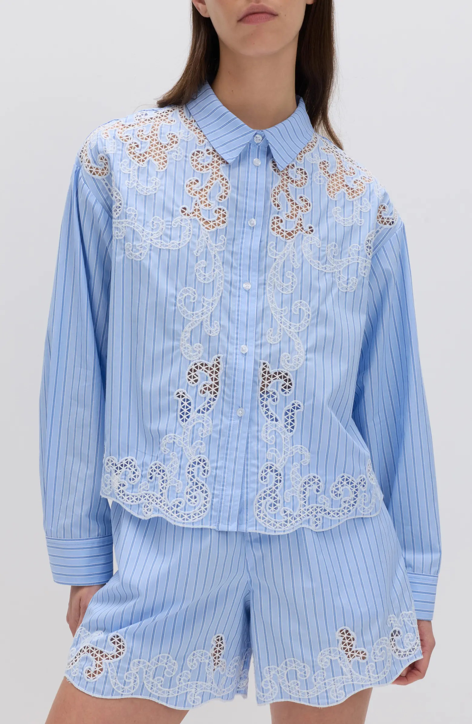 M&S Stripe Embroidered Button-Up Shirt | Nordstrom | Nordstrom