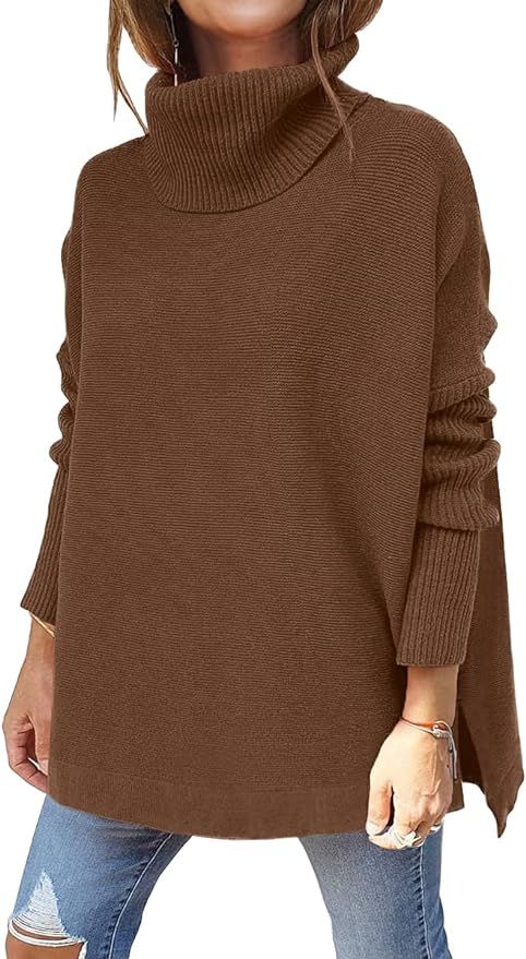 LILLUSORY Women's Turtleneck Oversized Sweaters 2023 Fall Long Batwing Sleeve Spilt Hem Tunic Pul... | Amazon (US)