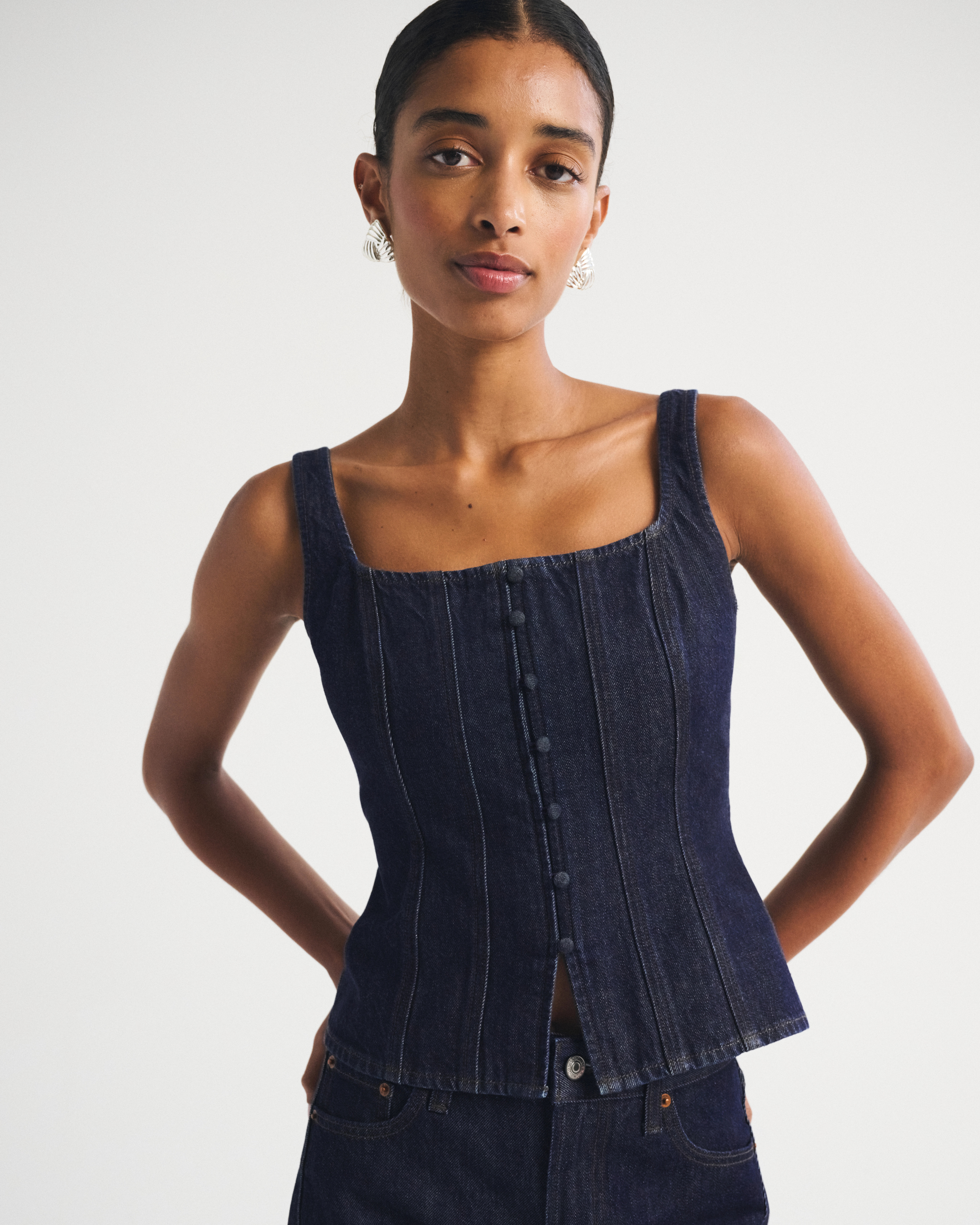 Tie-Back Square Neck Denim Top | Abercrombie & Fitch (UK & DE)