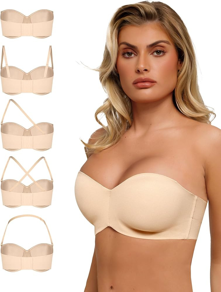 Popilush Strapless Bras for Women Support Push Up Bralettes Full Coverage Underwire Seamless Comf... | Amazon (US)