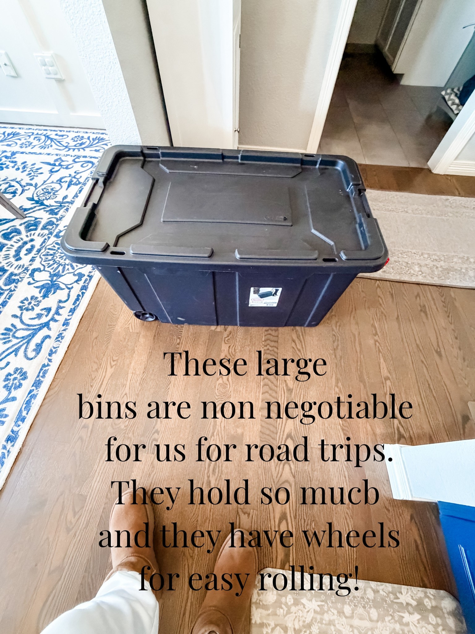 These large totes are perfect for road trips! We use it for all of our ski gear and the less loose stuff in the car, the better! They also have wheels and a handle for easy rolling. 

#LTKHome #LTKTravel #LTKmomlife