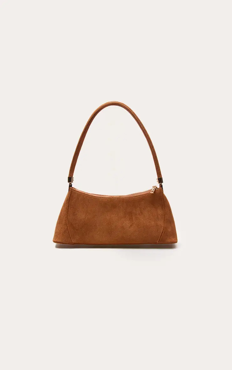 TAN Faux Suede Seam Detail Structured Shoulder Bag | PrettyLittleThing UK