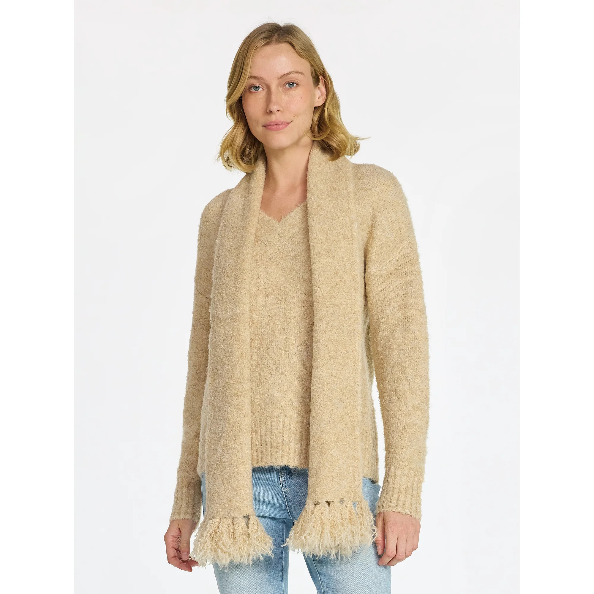 99 Jane Street Women's and Women's Plus Boucle Sweater and Scarf Set, Midweight, 2-Piece, Sizes X... | Walmart (US)