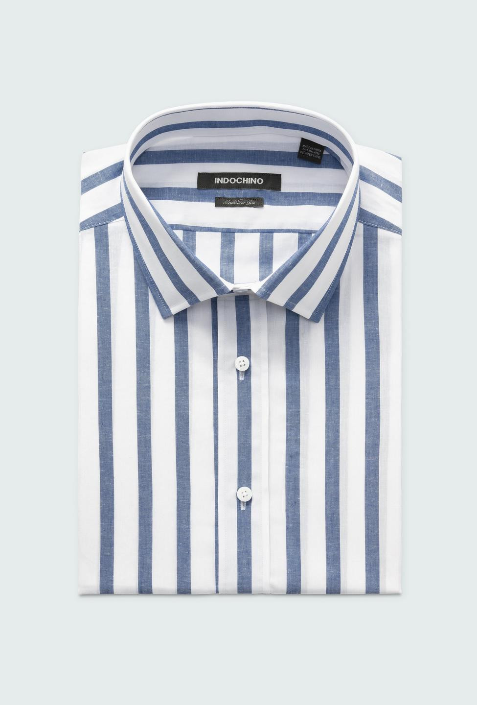 Stroud Wide Stripe White Navy Shirt | Indochino