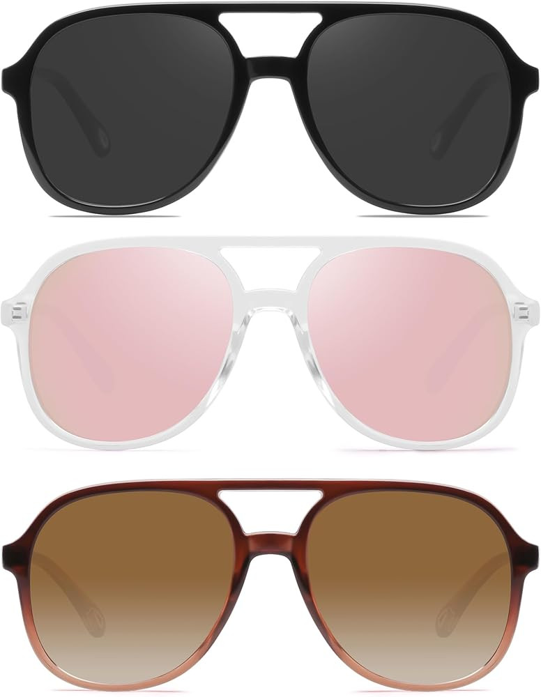 YDAOWKN Retro Square Aviator Sunglasses for Womens Mens Vintage 70s Double Bridge Sun Glasses | Amazon (US)