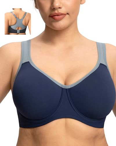 HSIA Sports Bra for Women High Support Large Bust Outside Underwire Adjustable Racerback Unlined Full Coverage Sports Bra Dark Blue | Amazon (US)