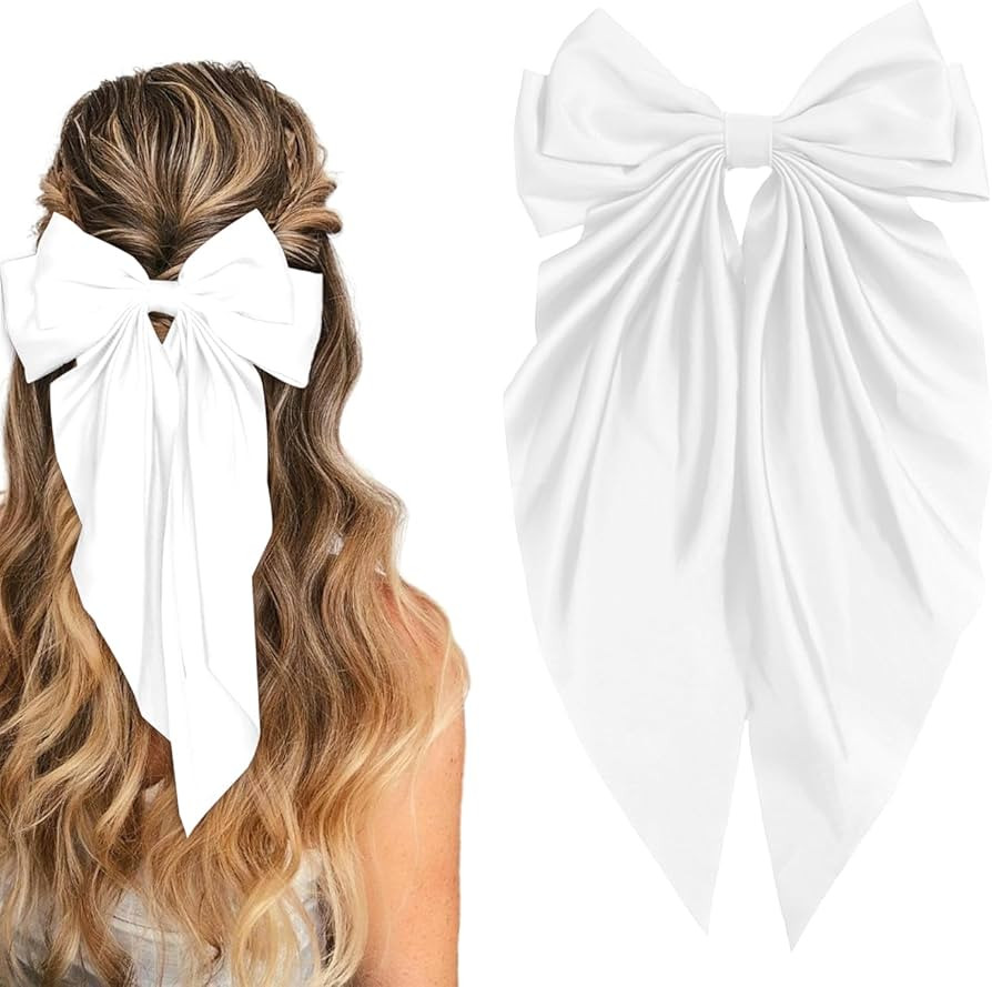 Hair Bow for Girls,Cute Bow Hair Clips for Women Oversized Satin Hair clips Long Ribbon Hair Acce... | Amazon (US)