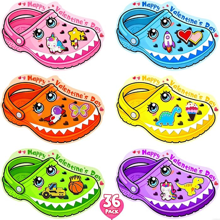 Valentines Day Cards for Kids School, 36 Valentines Gifts for Kids with Shoe Charms Bulk, Funny V... | Amazon (US)