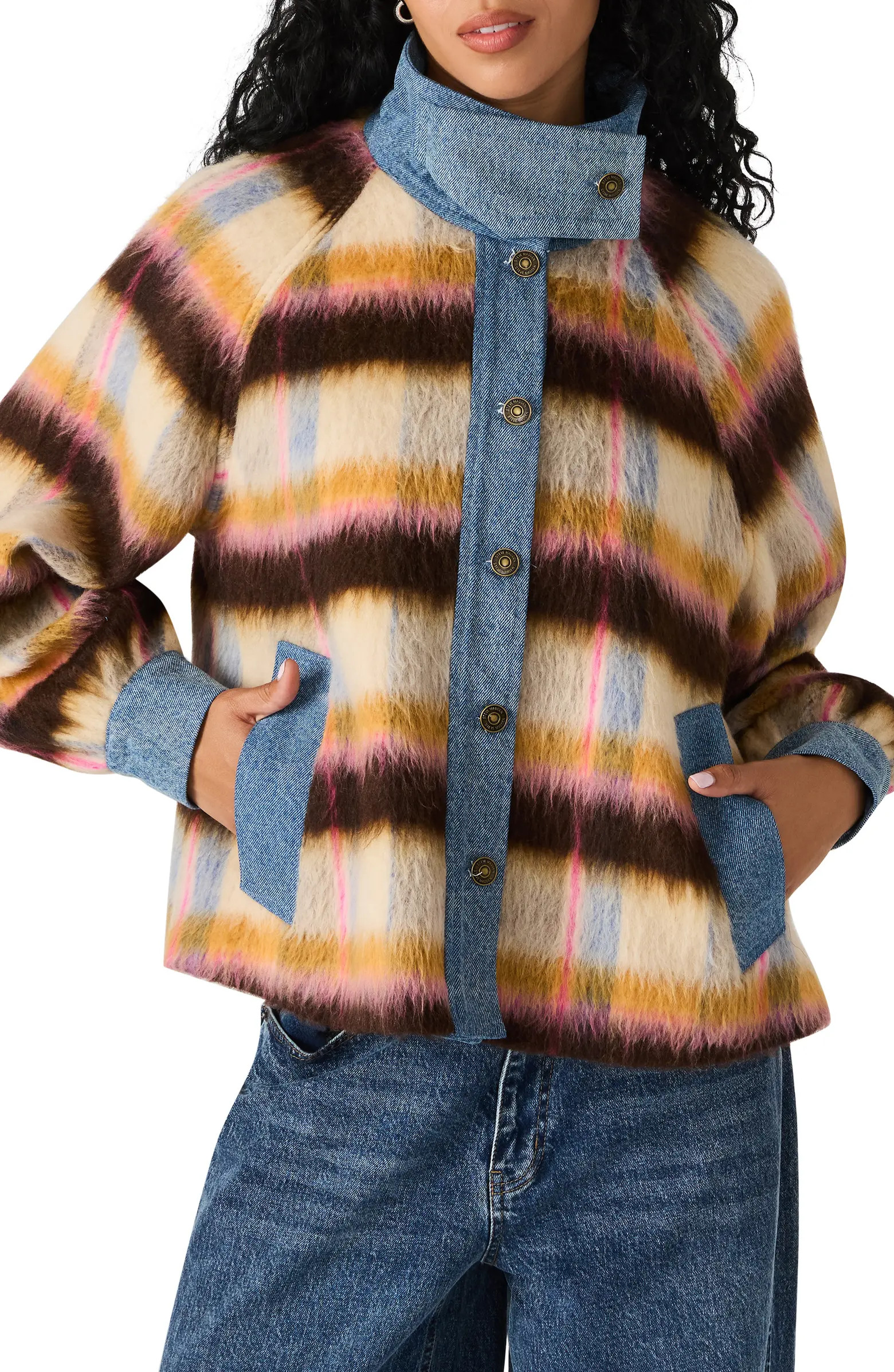 Kaylen Denim Trim Stripe Wool Blend Jacket | Nordstrom