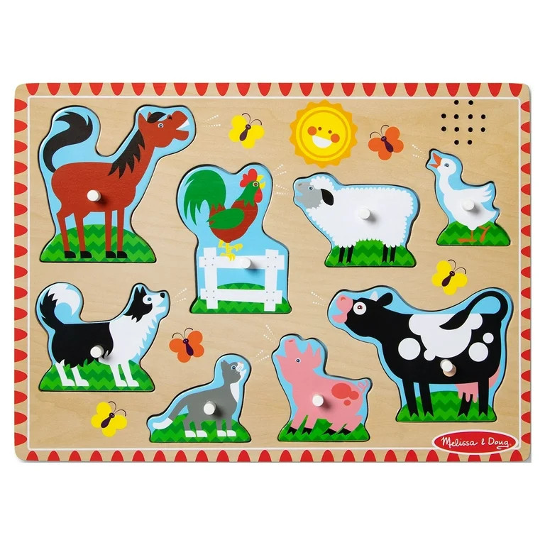 Melissa & Doug Farm Animals Sound Puzzle - Wooden Peg Puzzle with Sound Effects (8 Pcs) | Walmart (US)