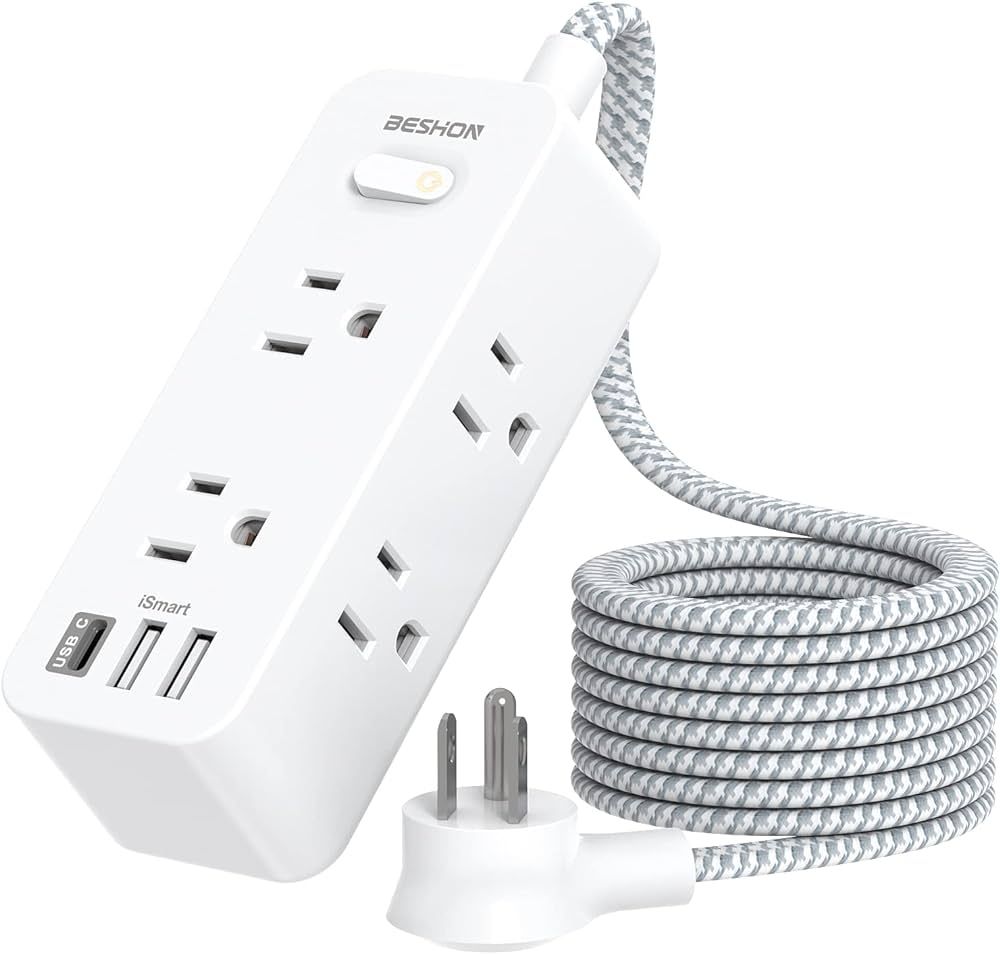 Power Strip Surge Protector, 5Ft Extension Cord, 6 Outlets with 3 USB Ports(1 USB C Outlet), 3-Si... | Amazon (US)