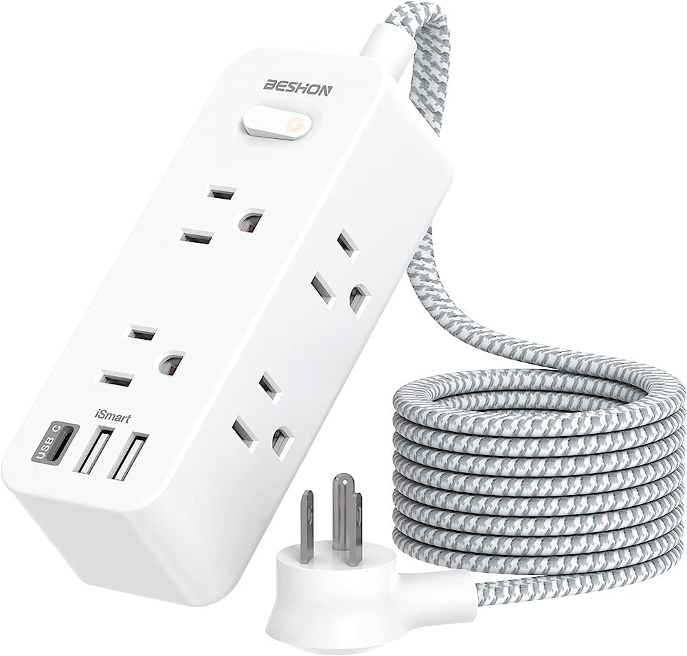 Power Strip Surge Protector, 5Ft Extension Cord, 6 Outlets with 3 USB Ports(1 USB C Outlet), 3-Si... | Amazon (US)