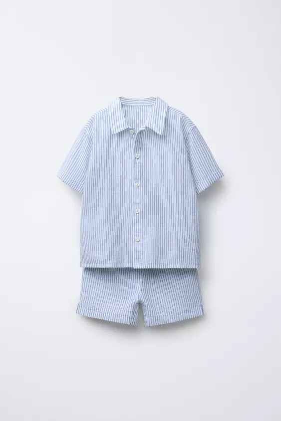 SEERSUCKER SHIRT AND BERMUDA TOTAL LOOK 2 items | Zara US