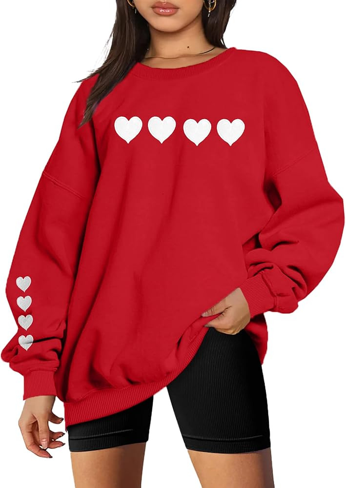 MYHALF Valentines Day Sweatshirts Valentine Shirts: Womens Love Heart Long Sleeve Tops Oversized ... | Amazon (US)