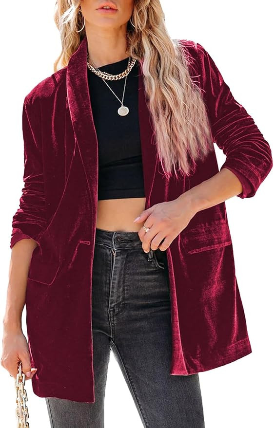 Happy Sailed Women's Velvet Blazer Jackets Casual Long Sleeve Lapel Collar Pocketed Blazer Suits ... | Amazon (US)