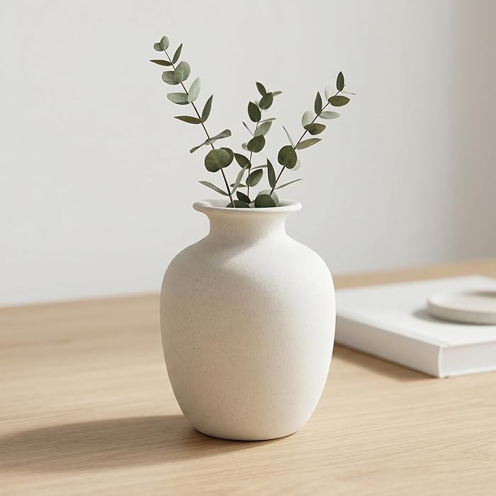 Rustic Farmhouse Vase for Pampas Grass, Beige Ceramic Vase for Flowers, 7 Inch Boho Vases for Hom... | Amazon (US)