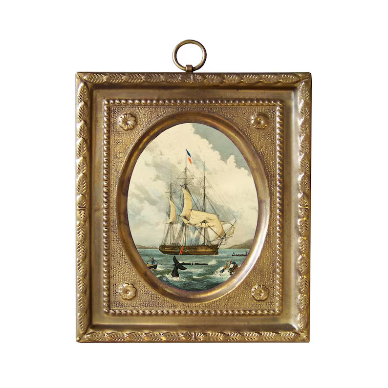 4-1/2 Whaling Ship Print in Embossed Brass Frame Antique Vintage Style - Etsy | Etsy (US)