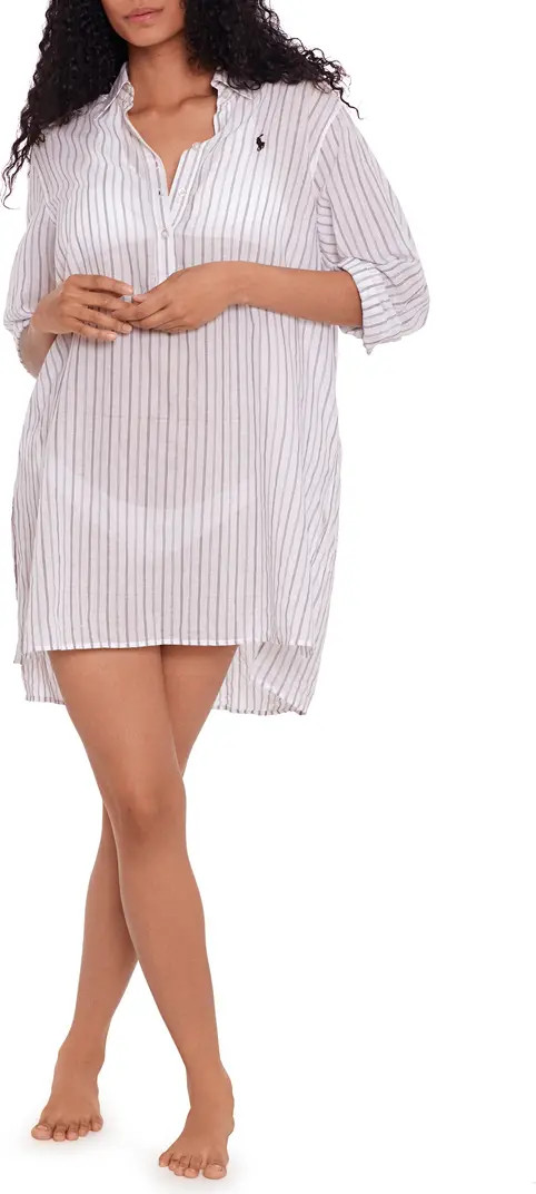 Polo Ralph Lauren Stripe Long Sleeve Cotton Cover-Up Shirtdress | Nordstrom | Nordstrom