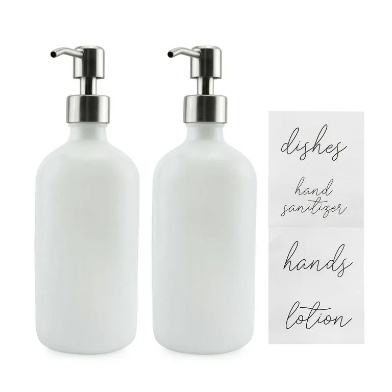 Darware 16oz White Glass Soap Dispensers (2-Pack); White Pump Bottles w/ Stainless Steel Pumps an... | Walmart (US)
