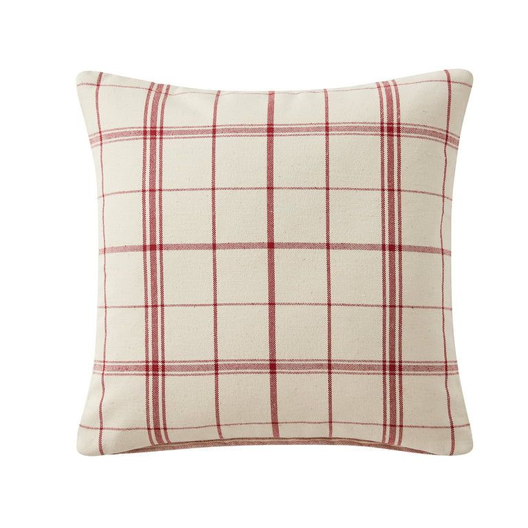 My Texas House Stafford 20" x 20" Farmhouse Red/White Plaid Cotton Square Decorative Pillow Cover... | Walmart (US)